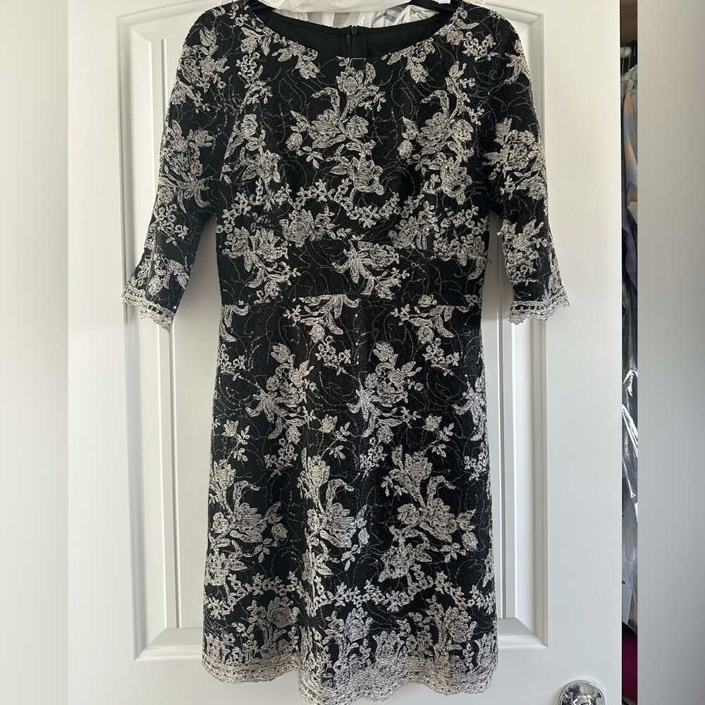 ABS Allen Schwartz black and silver sequin mini dress size 8